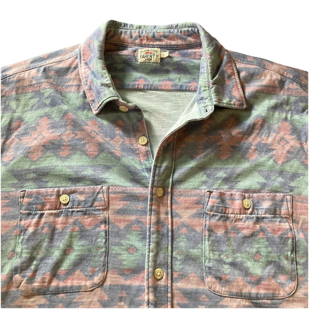 Faherty Doug Good Feather Men's XXL Shirt Geometric Southwest Organic Cotton - Picture 3 of 13